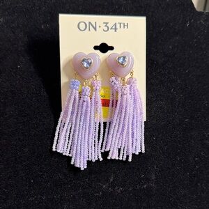 NWTOn 34th Macys Lavender Heart Tassel Earrings with Beads